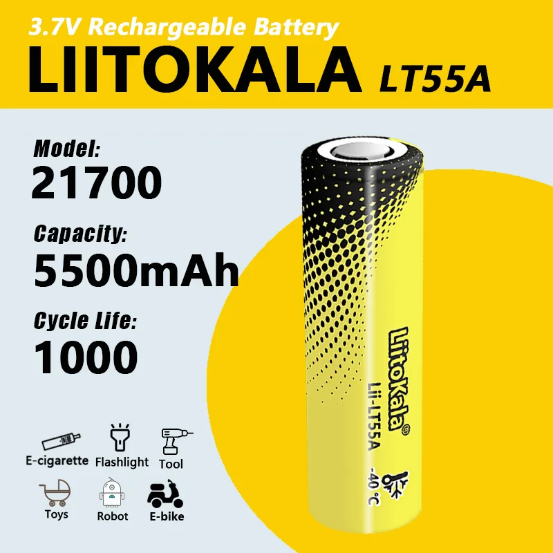 1-26PCS LiitoKala Lii-LT55A 21700 5500mAh 3.7V 1C High Discharge Power Rechargeable 21700 Battery Internal Resistance 10mohm