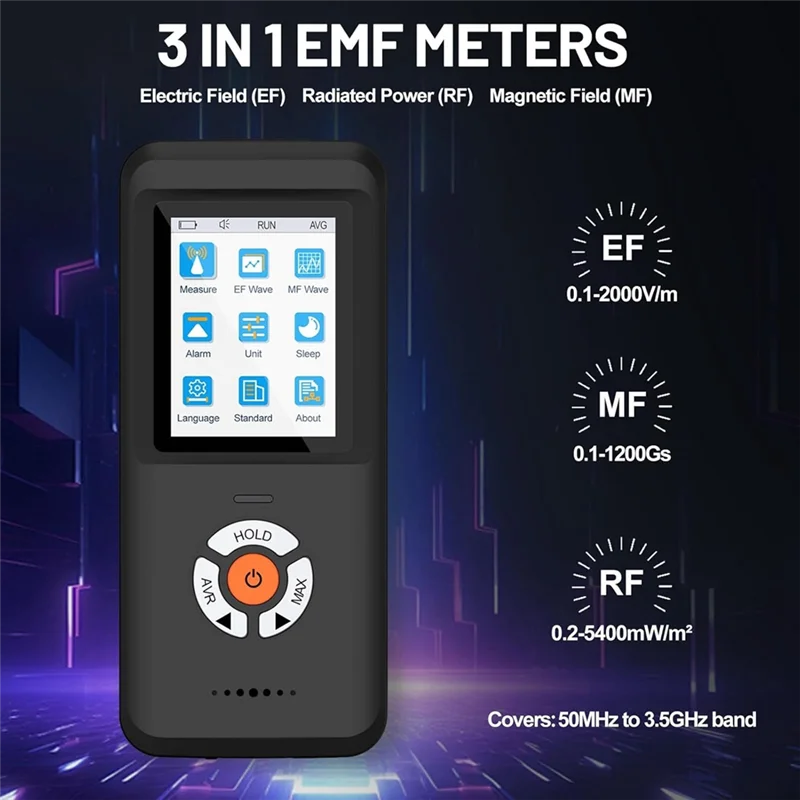 Medidor SUNRI-EMF, detector de radiación de campo electromagnético digital recargable Detector EMF LCD digital de mano