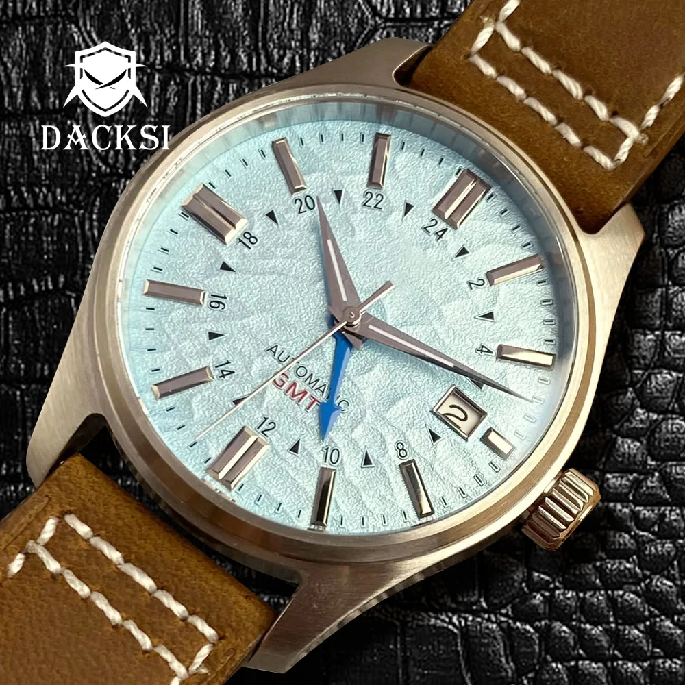 DACKSI NH34 GMT Movt 39mm Pilot Dive Automatic Watches for Men’s AR Sapphire Crystal Date Green Luminous Mechanical Wristwatches