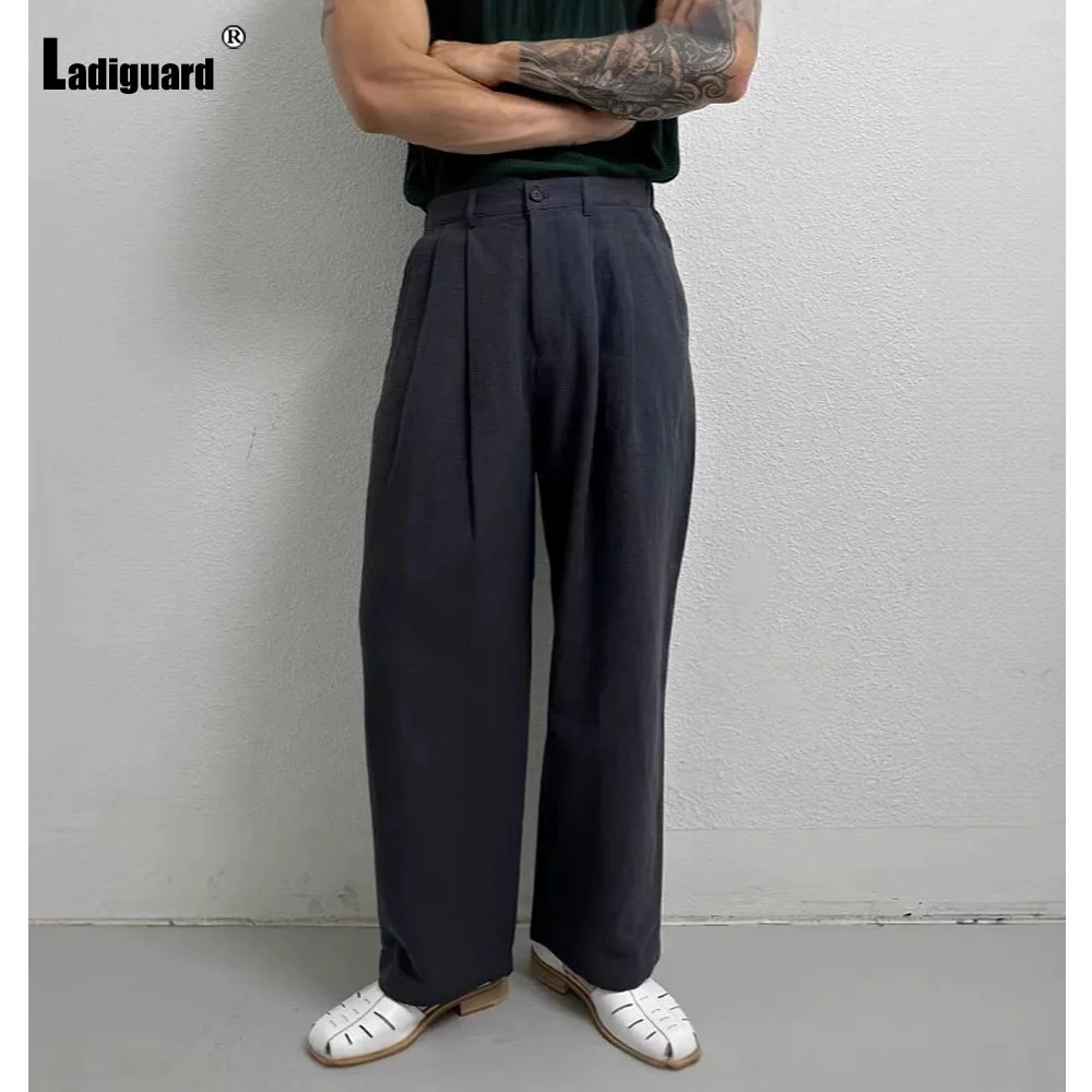 

2025 мужские повседневные льняные брюки с карманами-стойкой, темно-синие прямые пляжные брюки цвета хаки, большие размеры, мужские повседневные свободные мешковатые костюмы, брюки, новинка