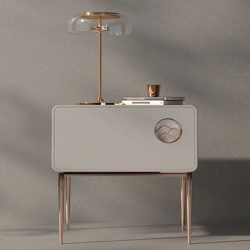 Italian Light Luxury Two-Tone Bedside Cabinet Wave Wire Handle Closed Storage Minimalist Bedroom Decor Nightstand