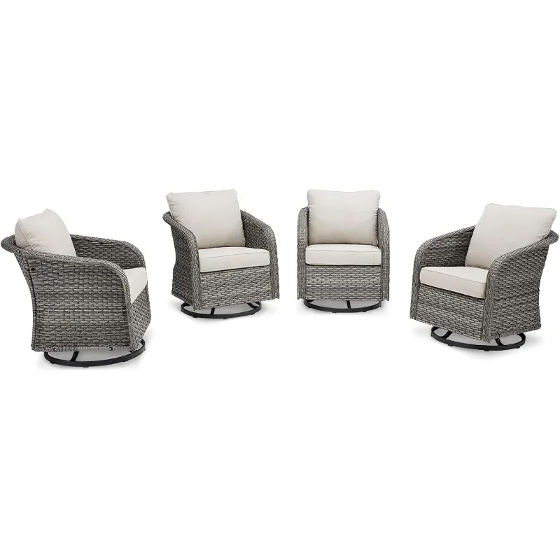 

4 Pieces Swivel Rocker Outdoor Chairs, 360° Swivel Wicker Patio Furniture with 4'' Thickness Cushion