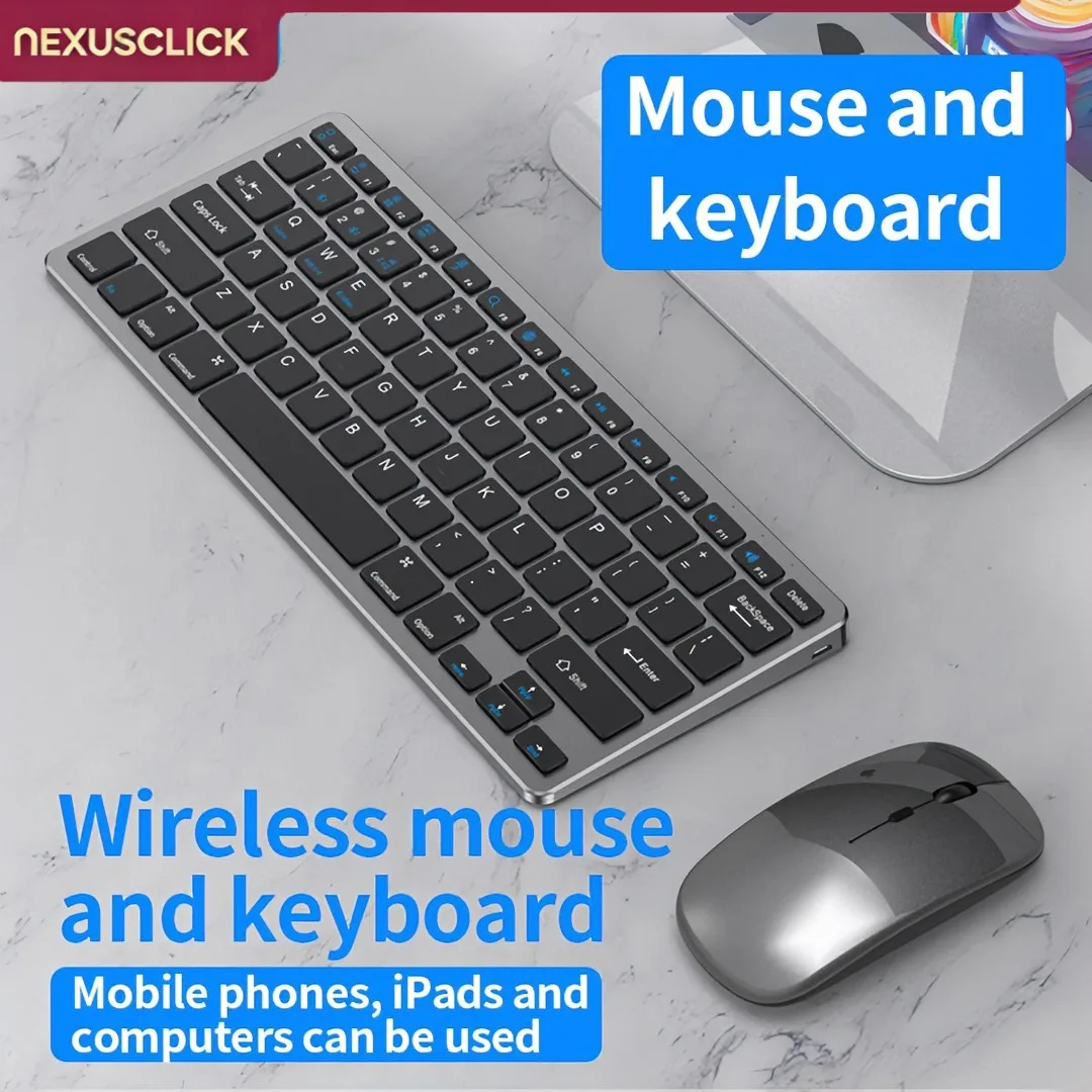 NexusClick 2.4G Wireless Keyboard Mouse Combo, Ergonomic Rechargeable Mini Multimedia Office Keyboard Set For PC Laptop Macbook