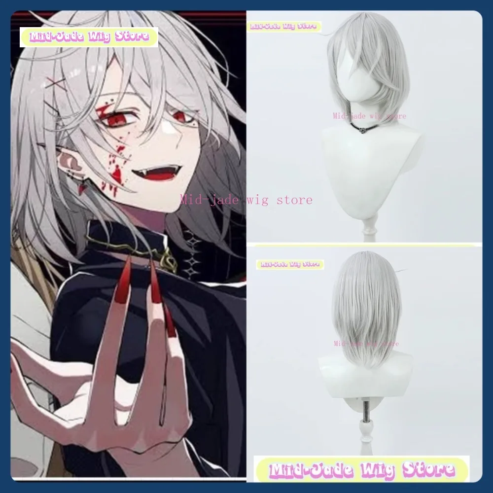 منتصف اليشم شعر مستعار NIJISANJI Kuzuha الدموي رائع شعر مستعار تأثيري أنيمي لعبة لعب الأدوار الشعر الاصطناعية هالوين ملابس تنكرية للحفلات الدعائم