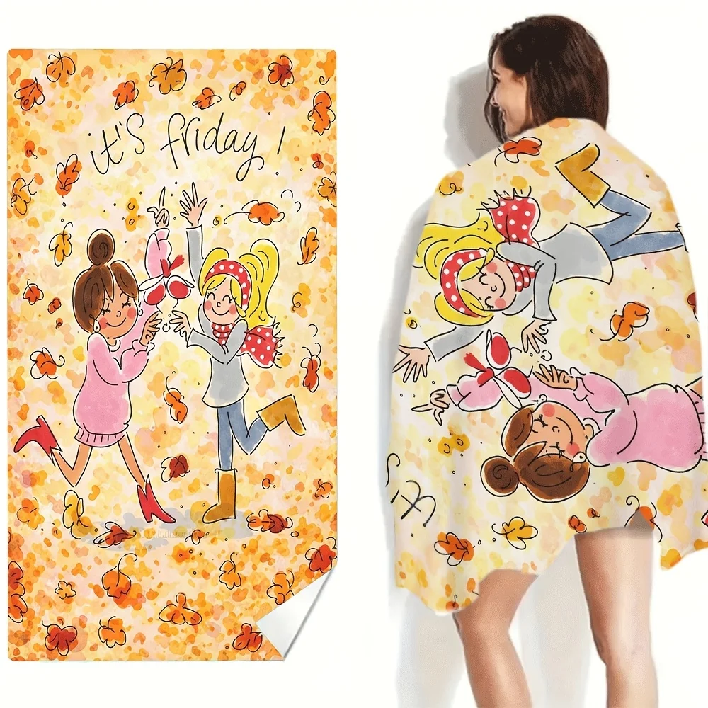 1pc Maple It's Friday Bath Beach Towel Terry Cloth Material, Exquisitely Styled Beach Towel with Fashionable Printed