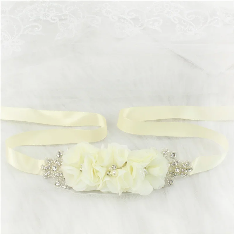 (1PC) Silver Rhinestones Bridal Belt Flower Wedding Dress Belts Polyester Satin Wedding Sash for Wedding Bridesmaid Dress