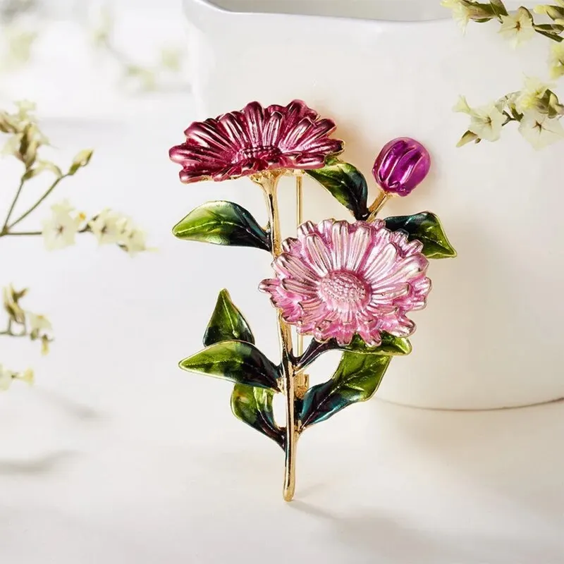Cute Romantic Colorful Flower Metal Brooches For Women Alloy Crysal Plant Brooche Party Birthday Jewelry. image 4