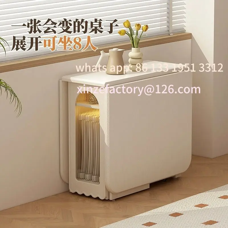 

Customizable Cream Wind All Solid Wood Movable Chairs with Wheels Household Restaurant Does Not Take Up Space Wall Dining Table