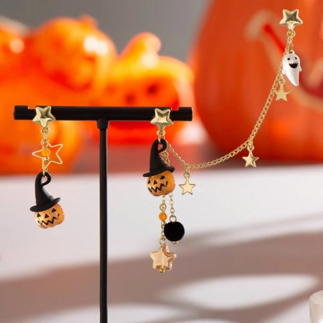 

DUTRIEUX Halloween Cartoon Earrings Pumpkin Wearinga Magic Hat Ear Studs Ear Cuff Ear Decorations For Women Dainty Jewelry Gifts