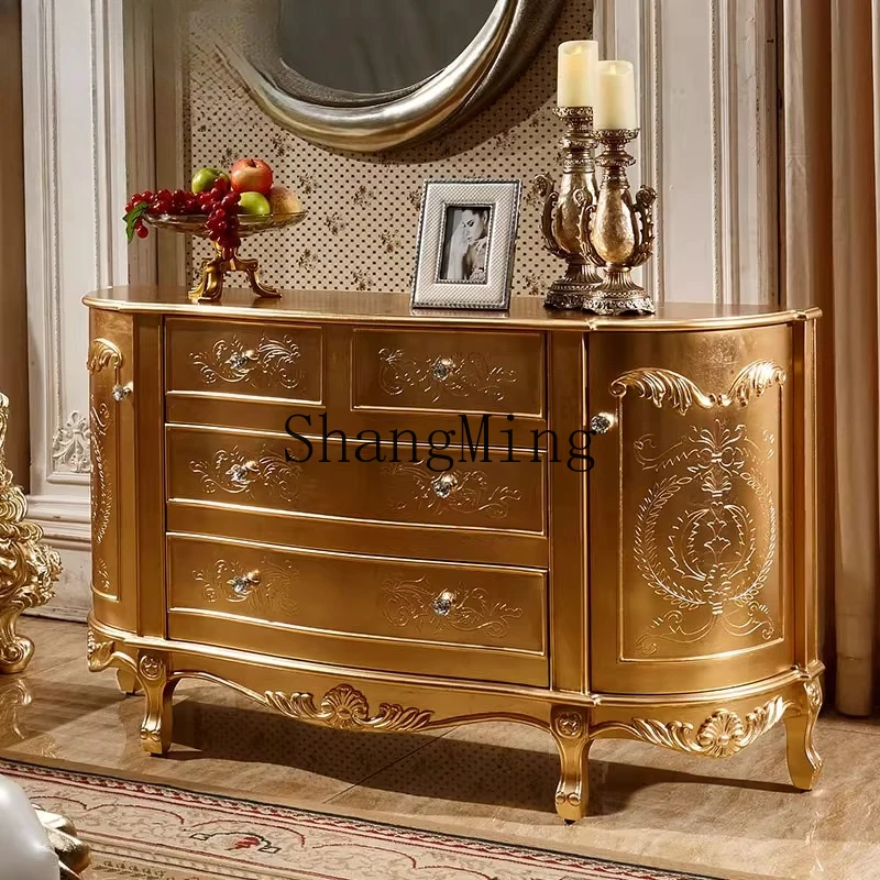 

SM home entrance cabinet retro living room dining room side cabinet champagne gold decoration light luxury locker