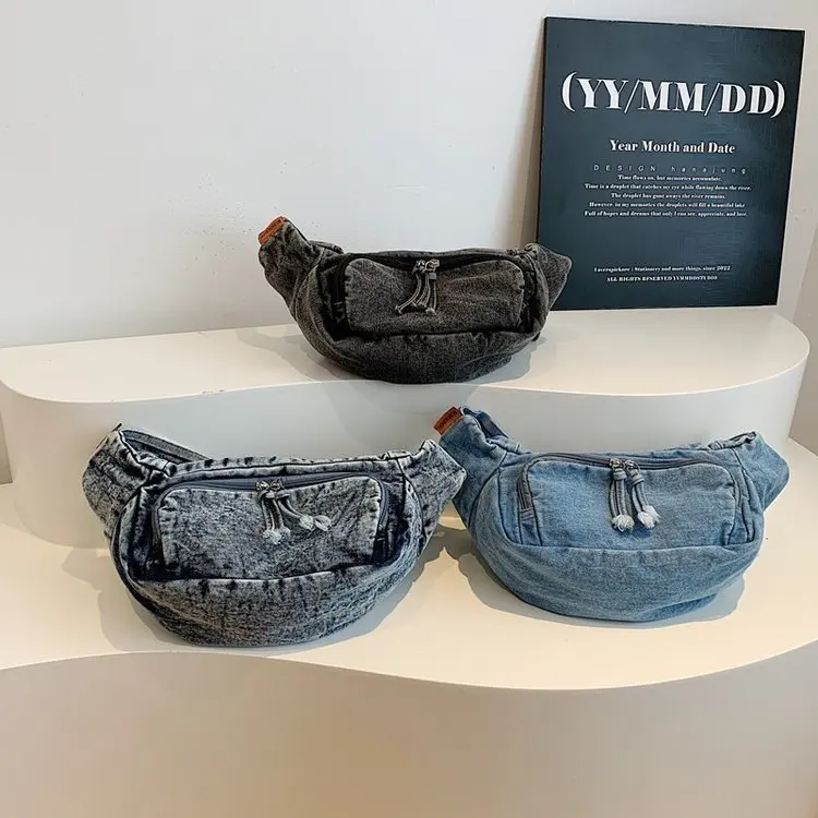Durable denim casual women's crossbody bag, underarm motorcycle bag, multi-pocket lightweight single-shoulder bag