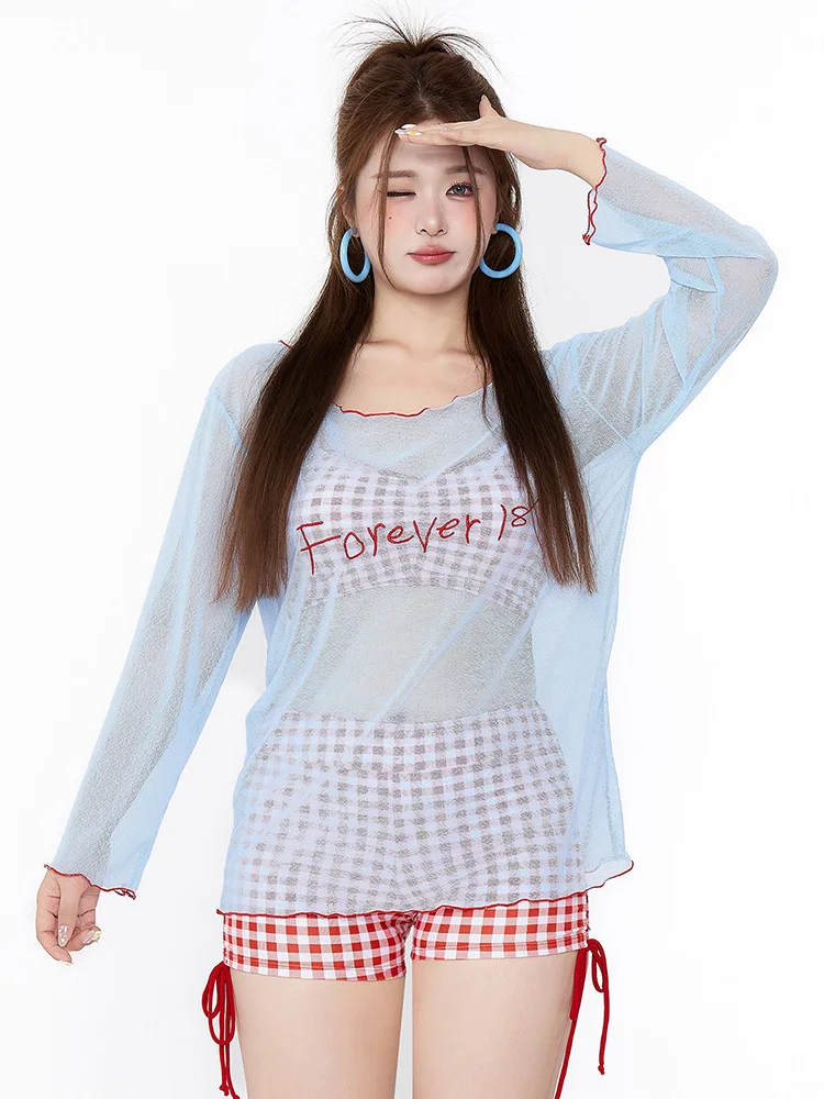 

Faionable plus Size Swimming Suit Tee Piece Set for Girls Thermal Spring Bathing Cover up Slimming Sexy Bikini Set