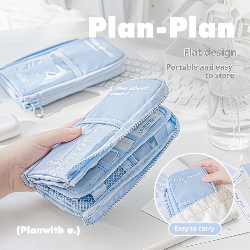 Planwith Multi-purpose Standing Pencil Bag,Detachable Bingsu Style 3 Layers Desktop Organizer Case School&Work Useful Stationery