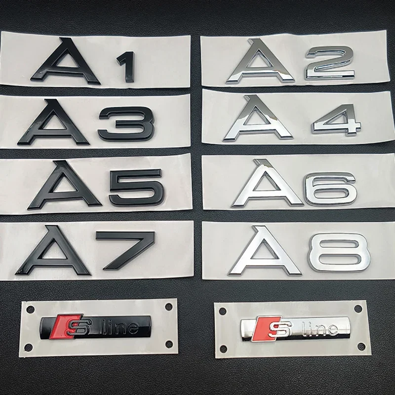 3d ABS Cromato Nero Logo S Linea Emblema Parafango Decalcomania Bagagliaio di Un'auto Distintivo Per Audi A1 A2 A3 A4 A5 A6 A7 A8 Lettere Adesivo Accessori