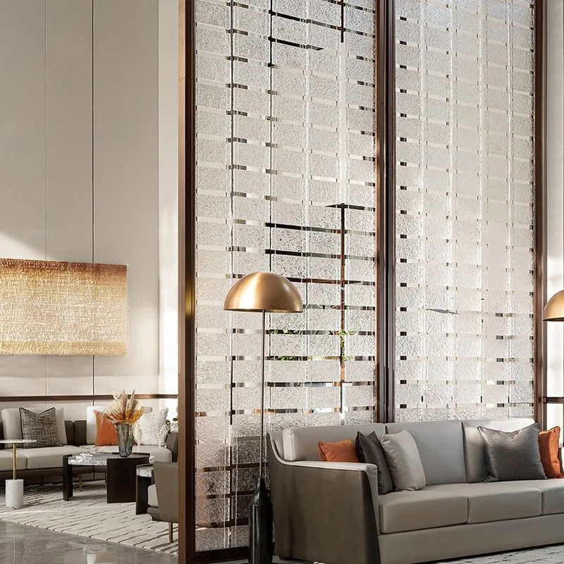 Customized. New Style Stainless Steel Glass Screen Carved Partition Living Room 201 Material Stainless Steel Folding Scr