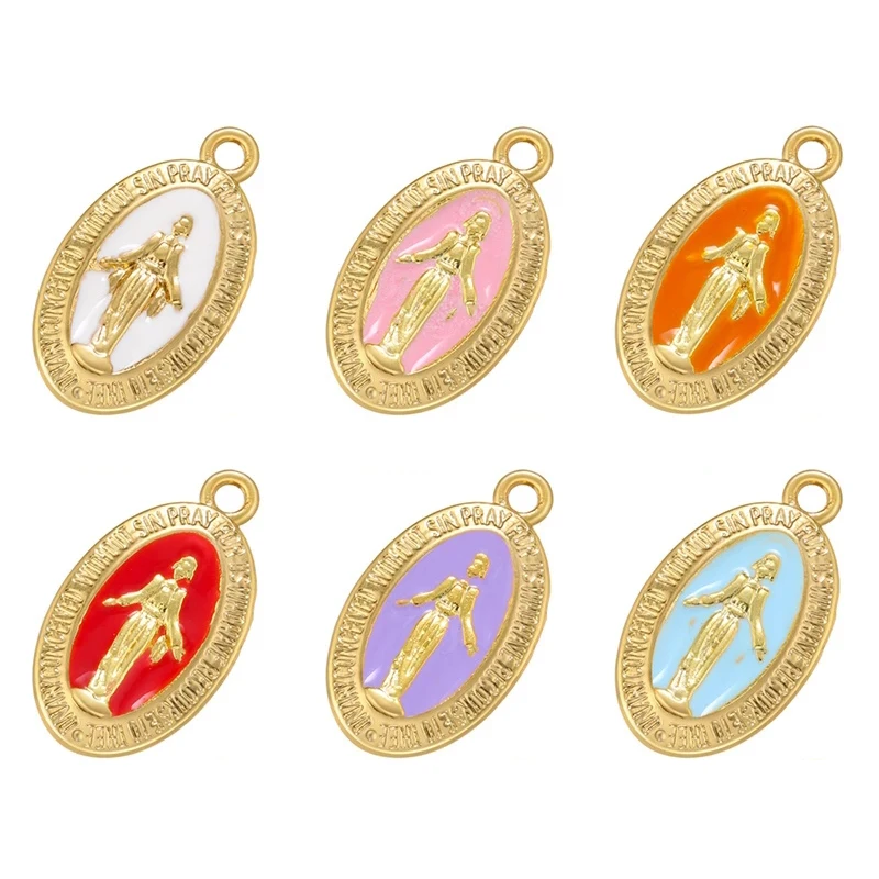 ZHUKOU Enamel Christian Virgin Mary Pendant Necklace charms for Women DIY Handmade Necklace Jewelry Accessories Wholesale VD1125