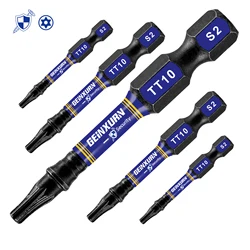 Geinxurn 2 In.Impact Tough Magnetic Power Bit Set,Security Torx Head Power Bits,S2 Alloy Steel Star TT10 Screwdriver Bits Set