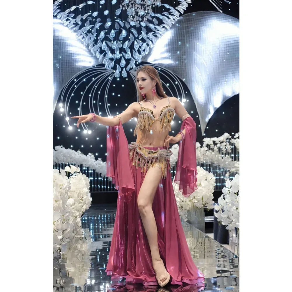 Customized Eastern Bellydance Dress Indian Clothes Women Belly Dancing Bra and Skirt Set Oriental Dance Costume Group Stage Wear