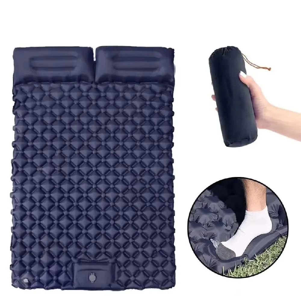 Single and double inflatable mattress, foldable camping sleeping pad with pillow, moisture-proof, waterproof, and lightweight ou
