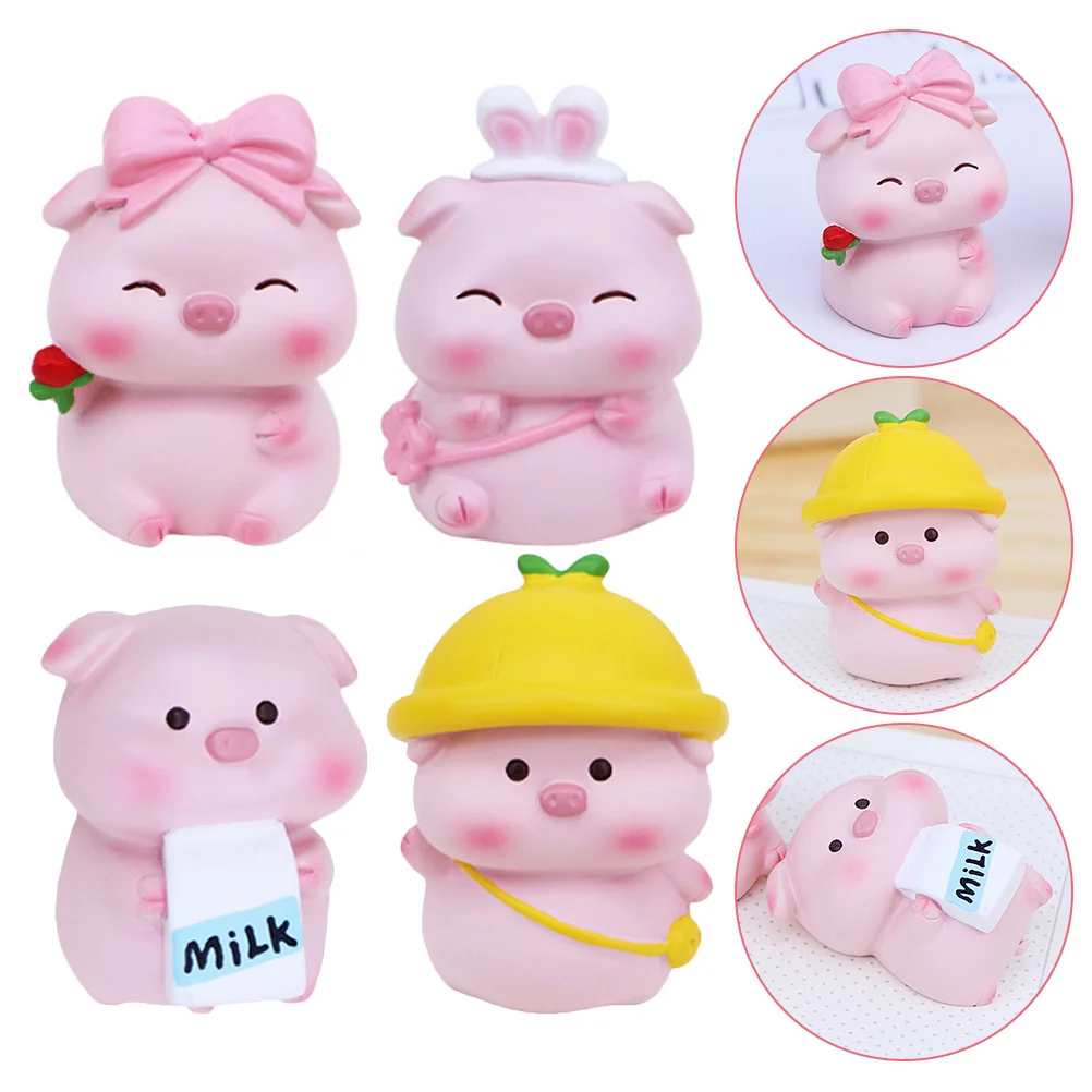 

4Pcs Cartoon Small Pig Decoration Resin Miniature Desktop Resin Pig Sculpture Cute Micro Landscape Ornaments Garden Party Decor