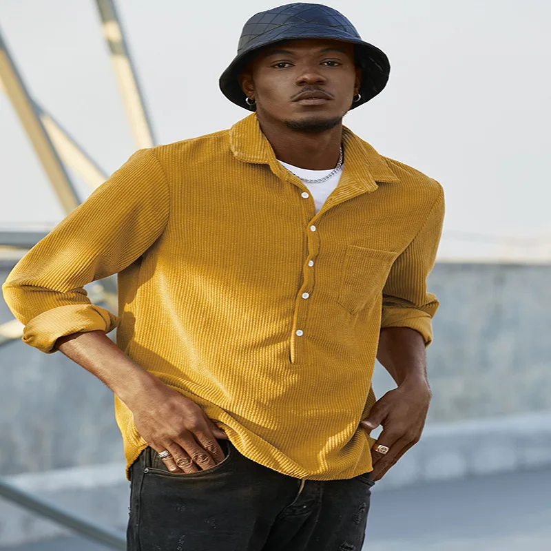 Spring and Autumn Men's Shirt  Casual Stripe Polo Collar Long Sleeved Southeast Asian Loose T-Shirt
