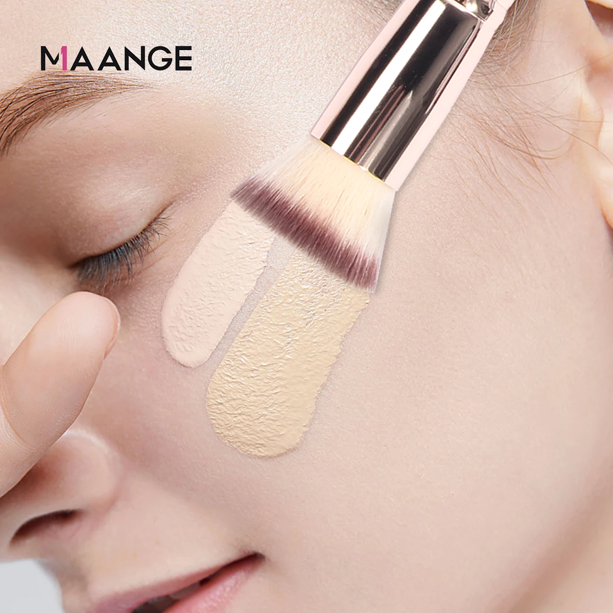 MAANGE 1 pz pennello per trucco a doppia testa 2 in 1 pennello per fondotinta pennello per fard in polvere con setole morbide e Dense per i viaggi
