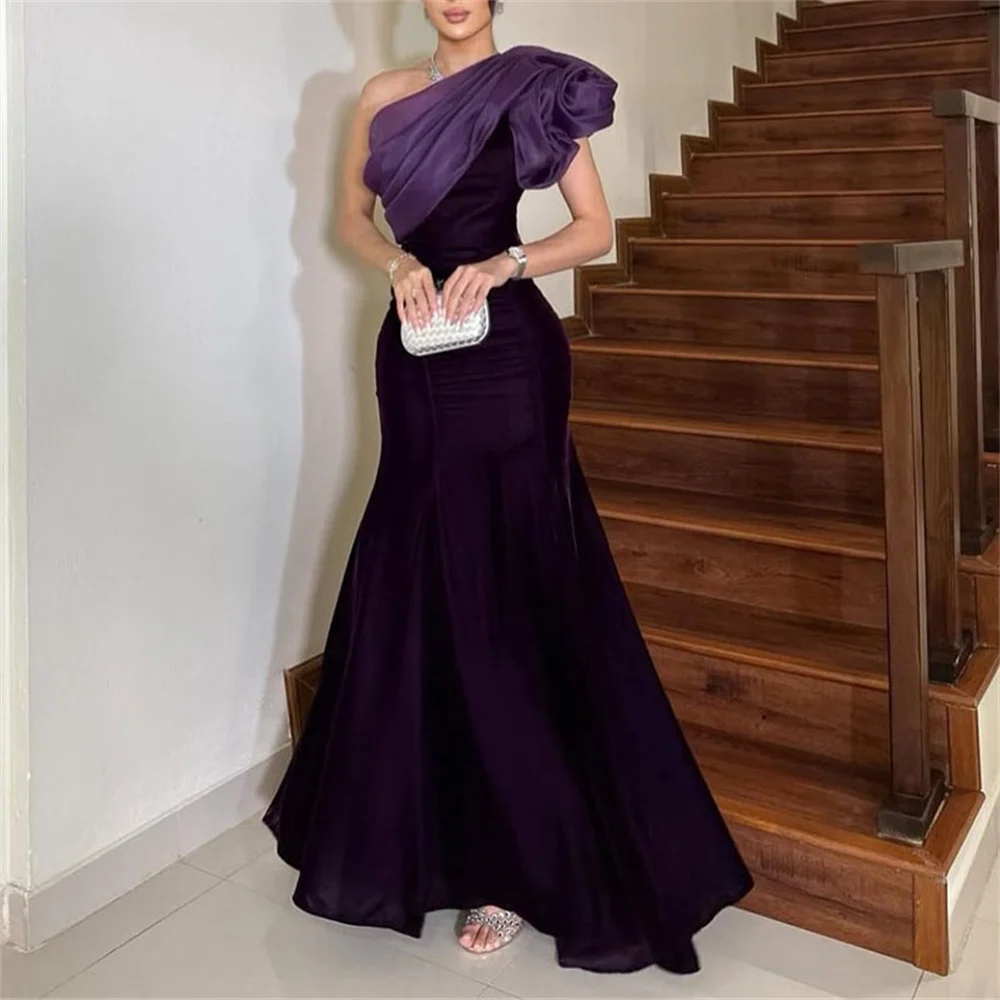 

ROYET Pleat One Shoulder Sleeveless Formal Simple Evening PArty Dress Floor Length Sweep Train Elegant Prom Gown Customized