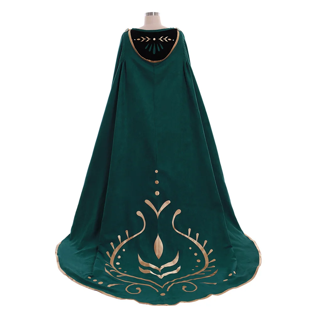 

Moive Princess Anna Cosplay Costume Coronation Dress Women Green Long Gown with Cloak Halloween Carnival Party Outfit