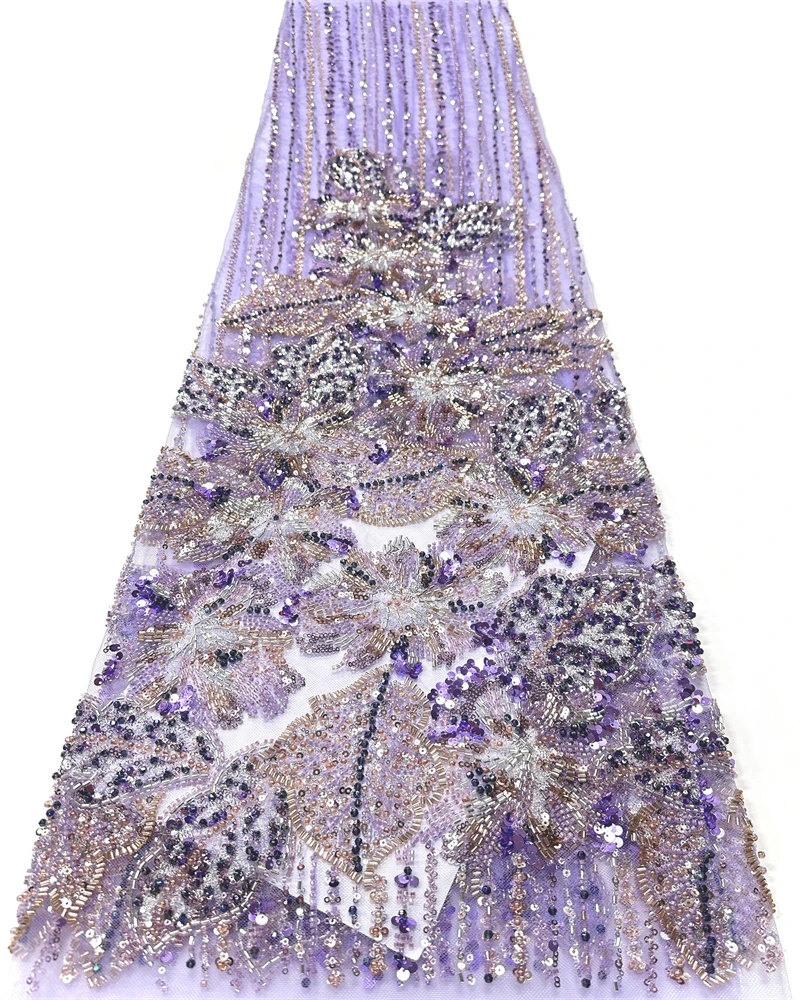 

Handmade Luxury African Beads Lace Sequins Fabric High Quality Nigerian Style for Evening Party Dresses