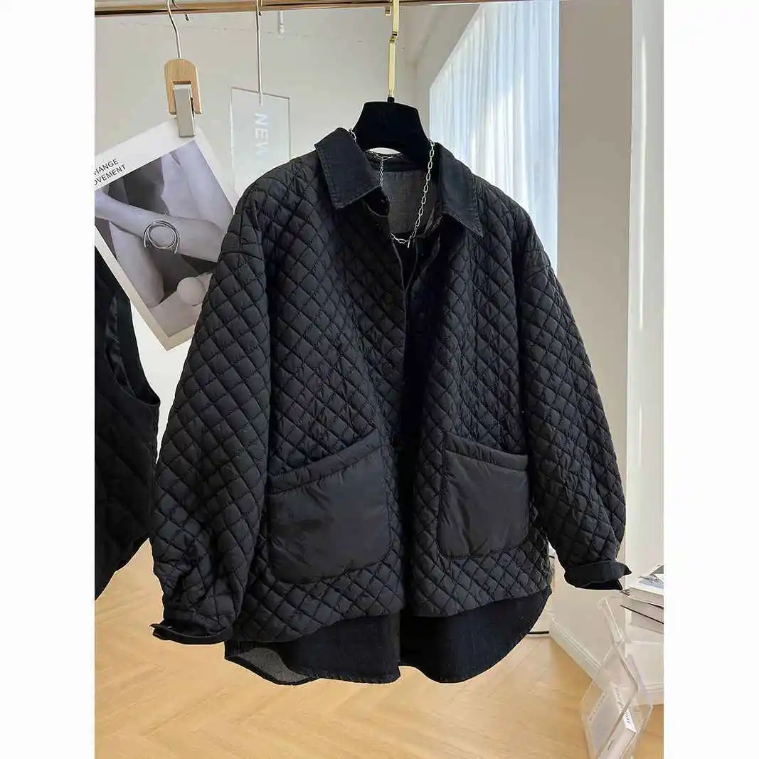 

Women's Black Gothic Tweed Check Blazer Jacket Vintage Korean Oversize Plaid Coats Loose Harajuku Streetwear Outerwear Tops 2025