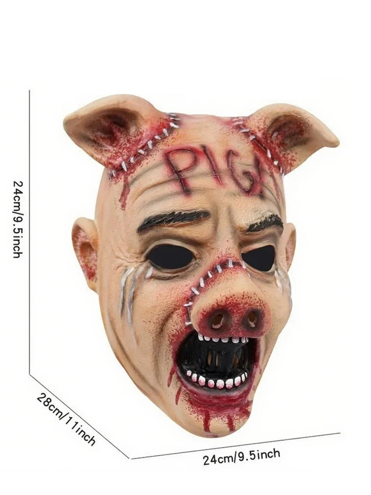Maschera di maiale spaventoso Maschera di animale in lattice di Halloween Costume in maschera Puntelli cosplay Testa di maiale insanguinato Maschera per adulti raccapricciante da macellaio