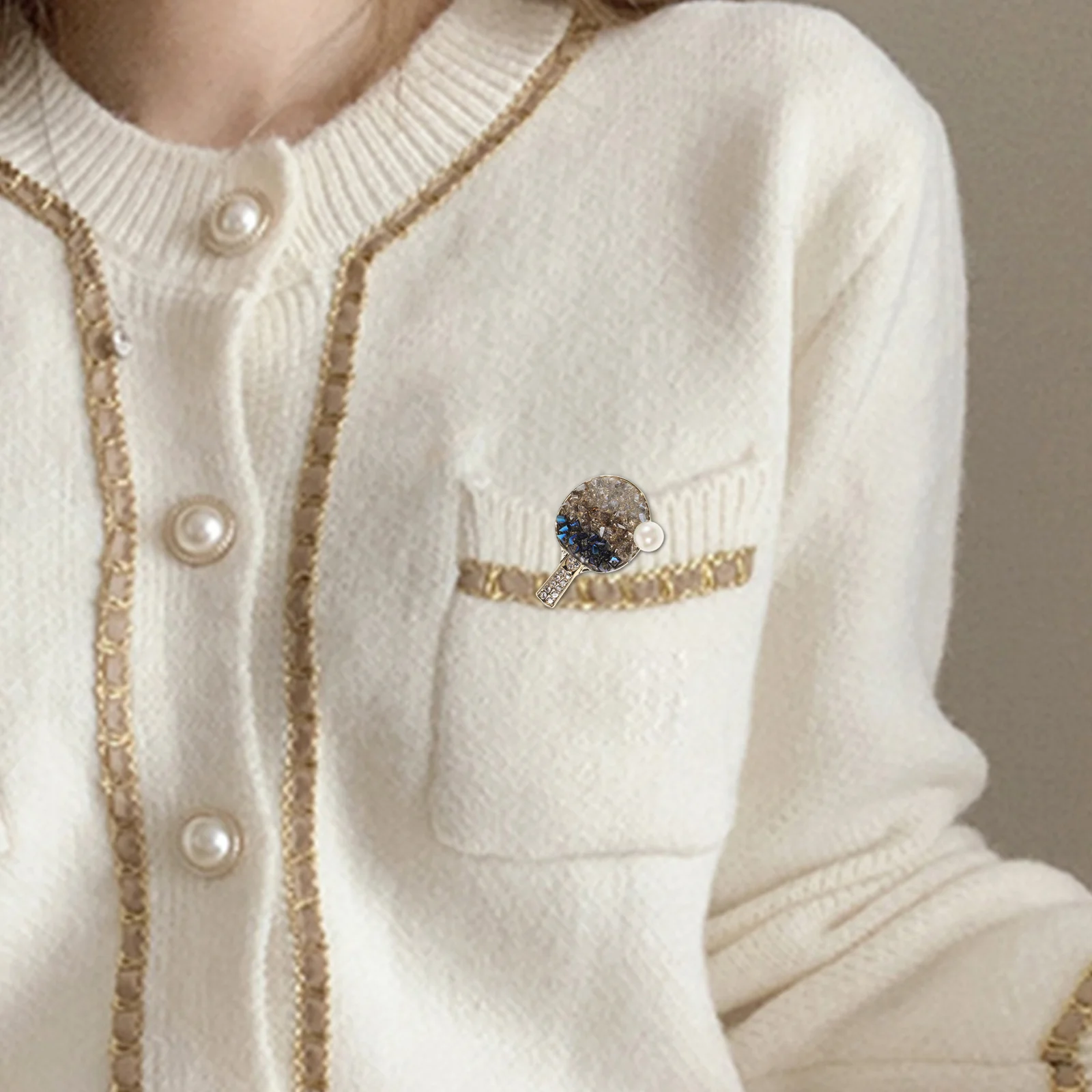 

Table Tennis Racket Brooch Pin Crystal Rhinestone Sports Lapel Enamel Jewelry For Women Men Backpack Bag Accessory Novelty Metal