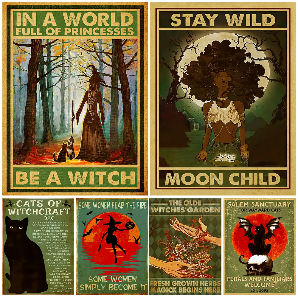 Massachusetts Salem Hippie Witch Art Poster And Print Witch Vintage Wall Art Witch's Bathroom Rules Canvas Painting Home Decor