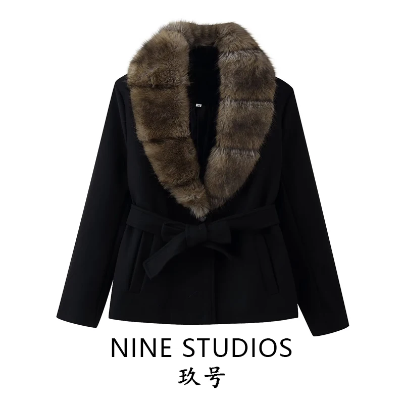 

Женское шерстяное пальто NINE ZAR с воротником из искусственного меха, поясом средней длины, европейским длинным светом