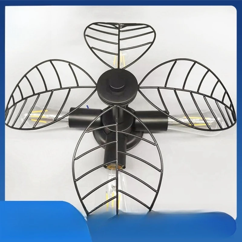 Loft industrial style guest dining cafe chandelier, American retro wrought iron fan ceiling light