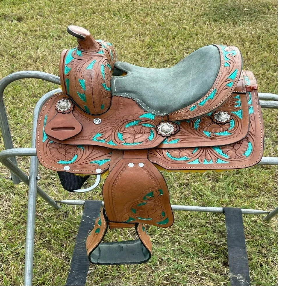 Handmade Premium Quality Leather Western Barrel Racing Horse Saddle Trail Custom Size Design Color With All Accessories Included