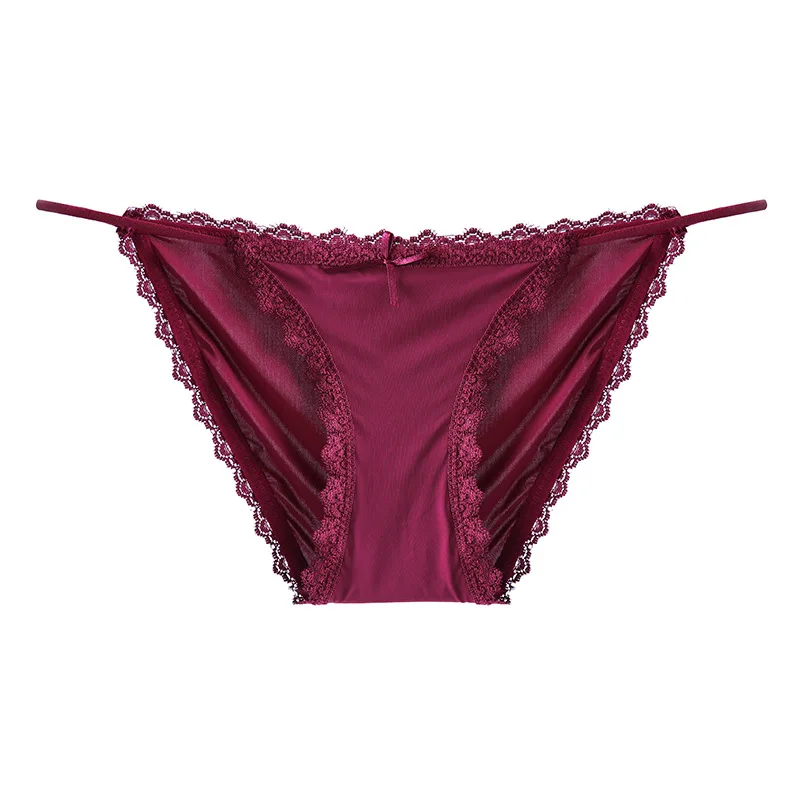 Ice Silk Women's Panties Lace Low Waist Sexy Thong Underwear Summer Solid Color Briefs Bikini G-String Ladies Lingerie image 6