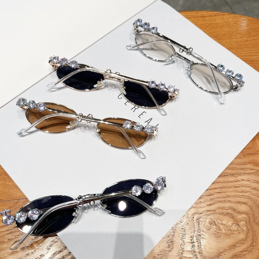 Rhinestone Diamonds Eyeglasses Frames Fashion Metal Oval Shades Reading Eyeglasses Unisex Bling Eyewear Glasses Women