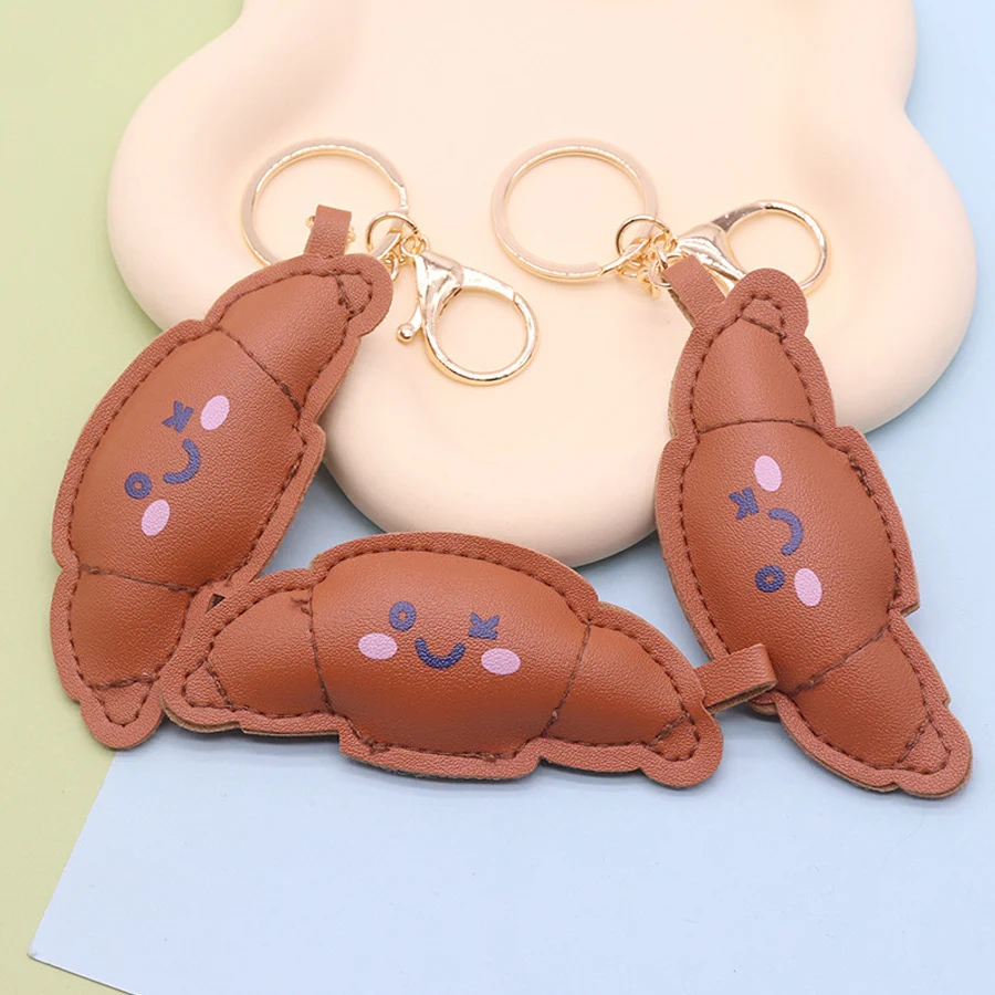 Llavero de cuero con dije de bolso de croissant, llavero con colgante de comida creativa para tostadas bonitas para hombres, mujeres y niños, regalo