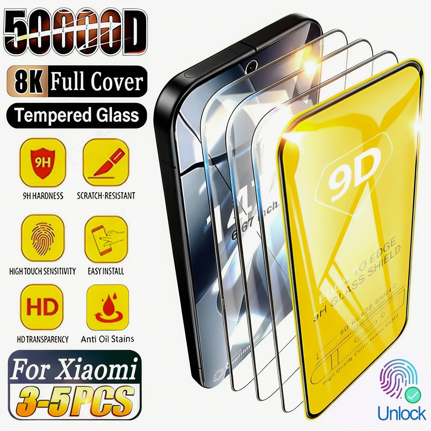 

3-5 PCS Full Cover 9D Tempered Glass For Xiaomi 14T Pro 13T 12T 11T 10T Screen Protector For Mi 12 11 Lite Black Shara 5 4 Glass