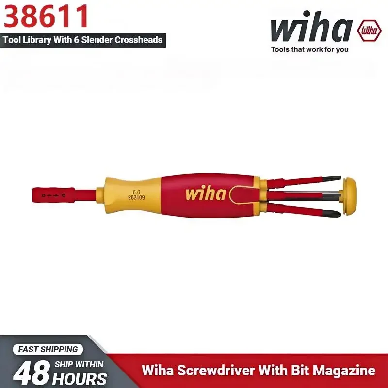 Wiha 6-in-1 1000VI Insulated Electric Screwdriver with Cutter Head Bank Screwdriver with 6 Slimline Cutter Heads 166g NO.38611