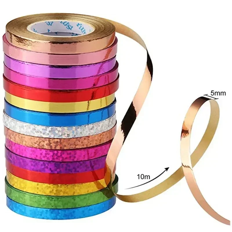 10Meter/Roll 5mm Balloon Ribbon Party Birthday Wedding Accessories Laser Balloon Chain Satin Ribbons Craft DIY Party Decoration