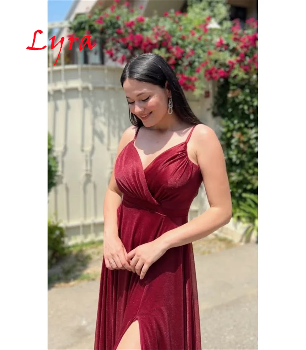 تخصيص رشيقة عنابي الخامس الرقبة بلا أكمام فستان سهرة مثير السباغيتي الأشرطة تول فساتين لحضور الحفلات الموسيقية رداء حفلات حساسة