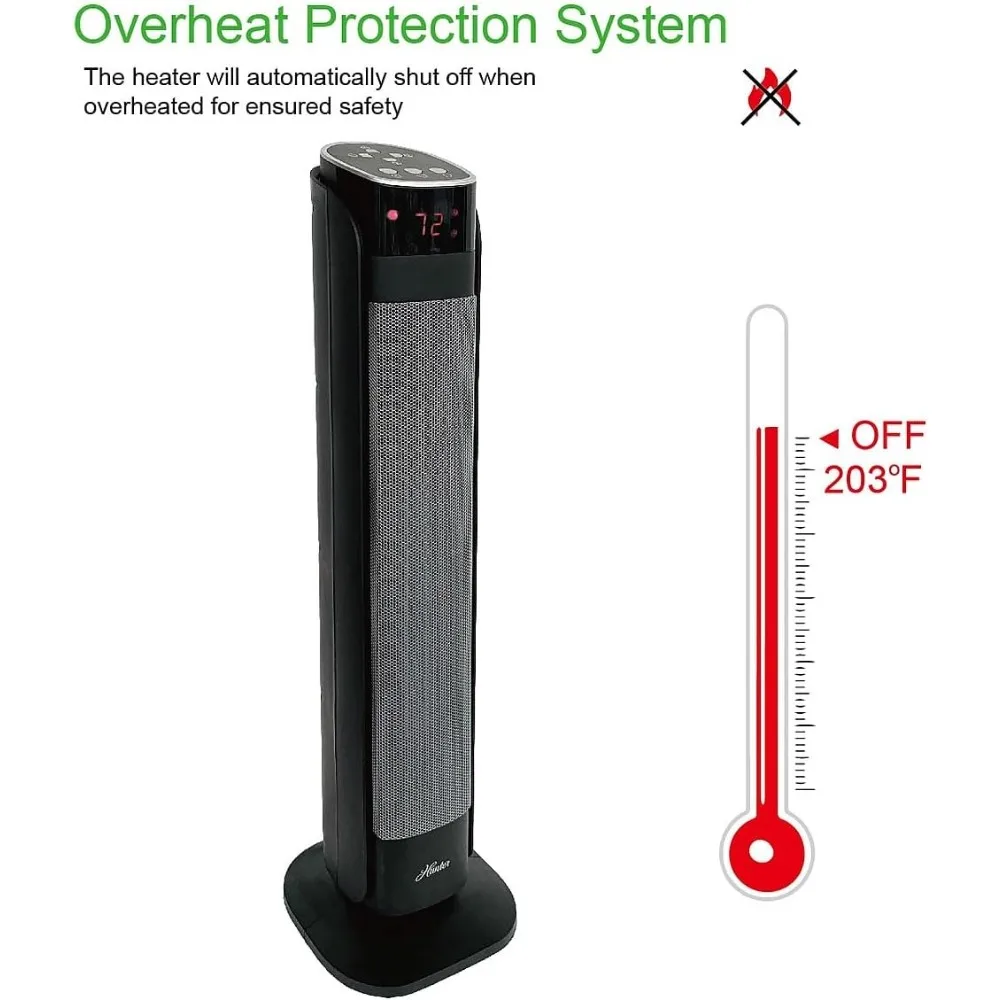 Deluxe Digital 30" Ceramic Oscillating Tower Space Heater with Remote Control, Black, Easy to read digital display