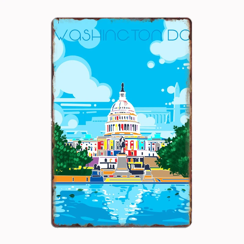 Washington Dc Skyline inspirado en placa de Metal decorativa, póster para Club, hogar, Bar, cueva, placas clásicas, letrero de estaño, decoración de pared de habitación