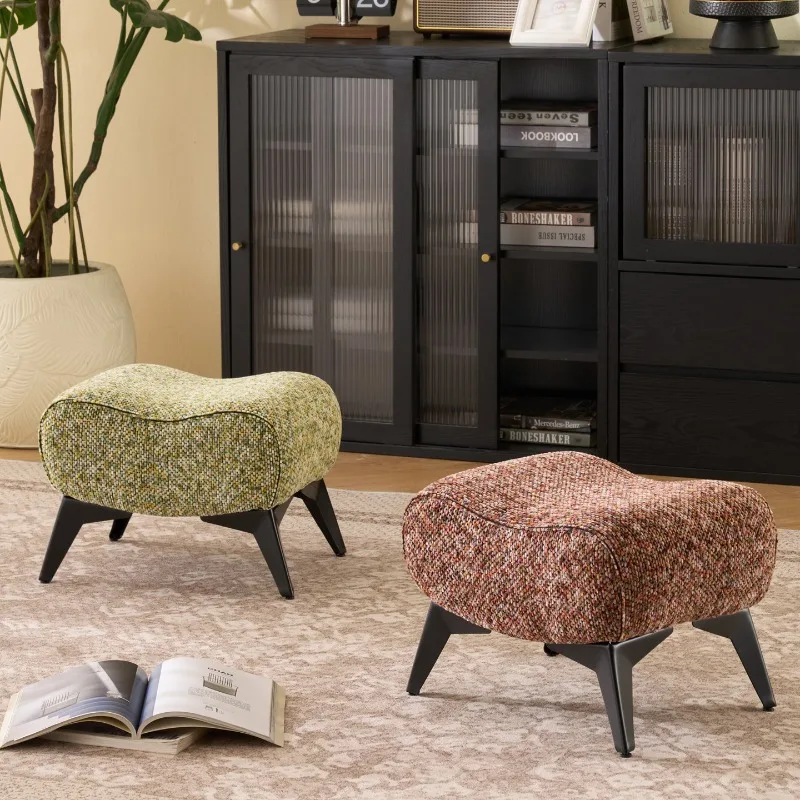 Retro Fabric Pouf Stool Luxury Designer Low Bench Mid-century Sofa Footrest for Living Room Premium Interior Home Furniture