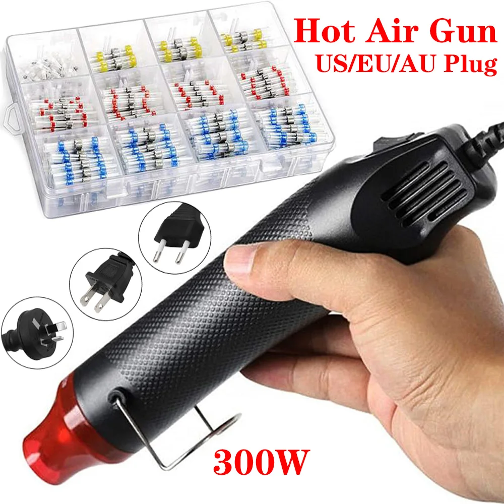 Elétrica Mini Pistola de Calor Handheld Pistola de ar Quente com 300 Pcs Calor Encolher Bunda para Faça Você Mesmo Ofício de Gravação do Psiquiatra de Embrulho Pvc 300w