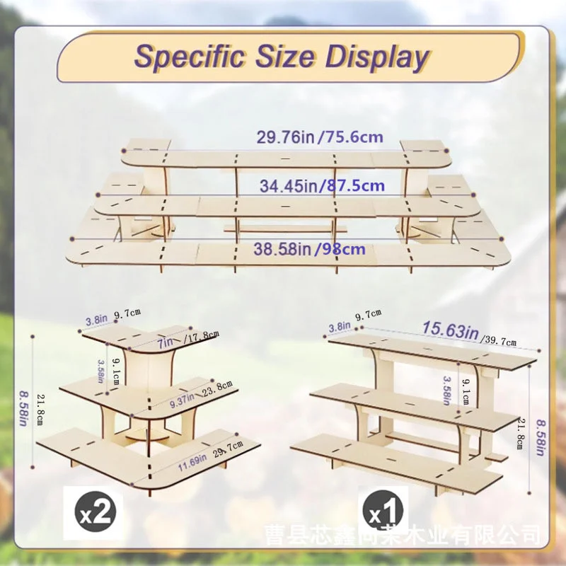 3Pcs Set Stackable Wooden Three-Tier Display Stand, Portable Retail Counter Rack, For Farmers Markets Craft Trade Shows