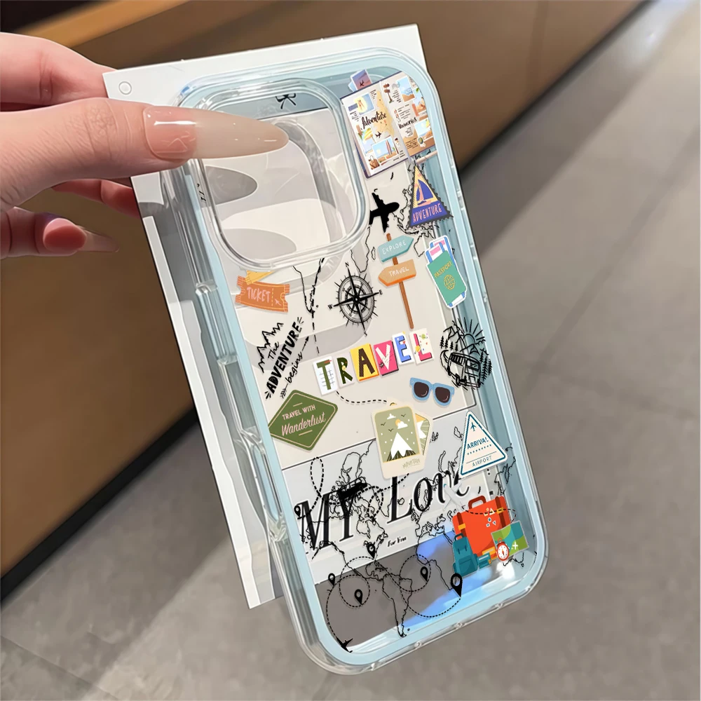 Reise-Abenteuer-Aufkleber-Druck Handyhülle für iPhone 16 14 15 Plus 12 13 14 15 11 17 16 Pro Max Air X XS Transparente Weiche Hülle – Detail 2