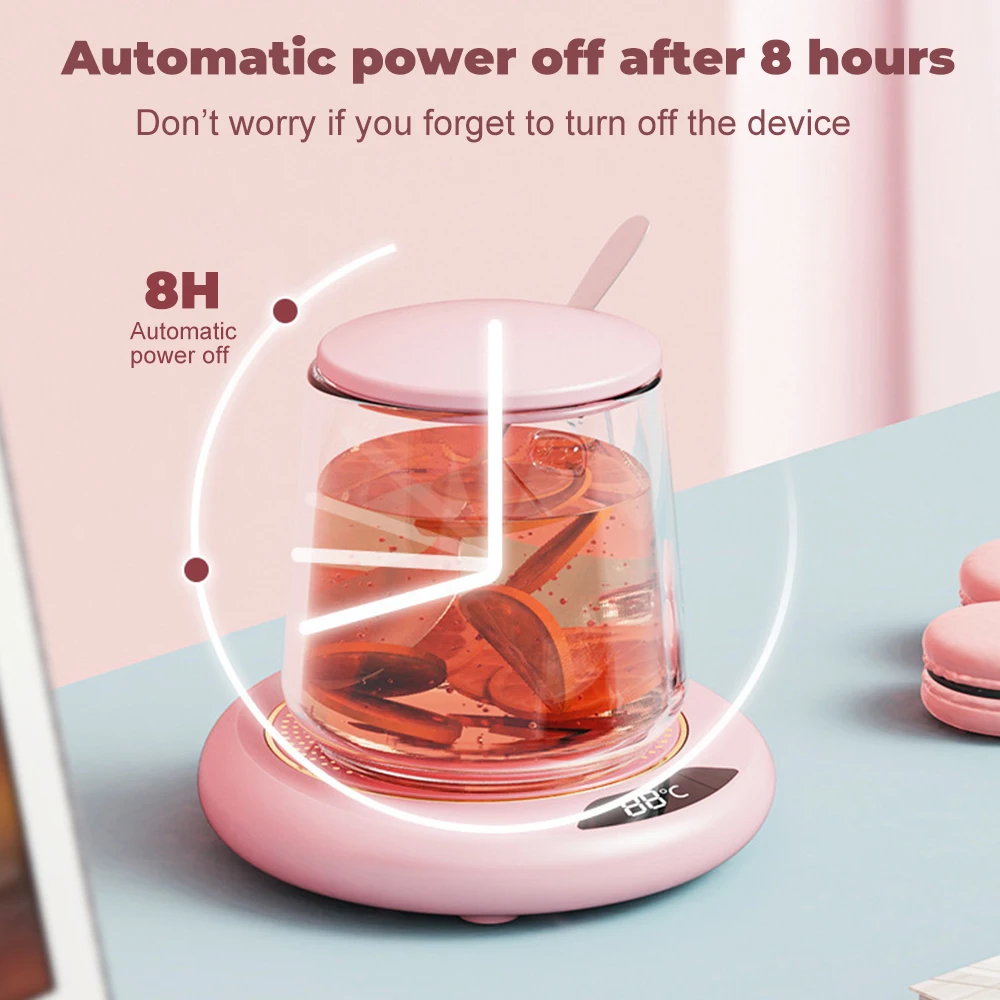 Calentador de tazas con temporizador termostático para té y leche, posavasos calefactor portátil con pantalla Digital inteligente, USB
